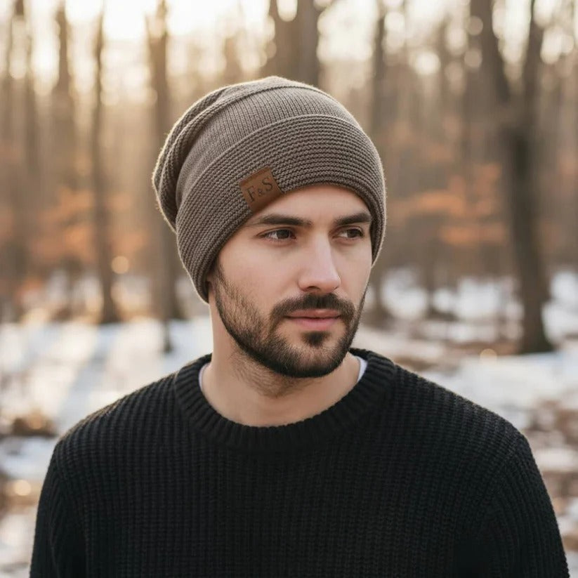 Acrylic Knit Slouch Beanie for Men, Warm Winter Cold Weather Hat