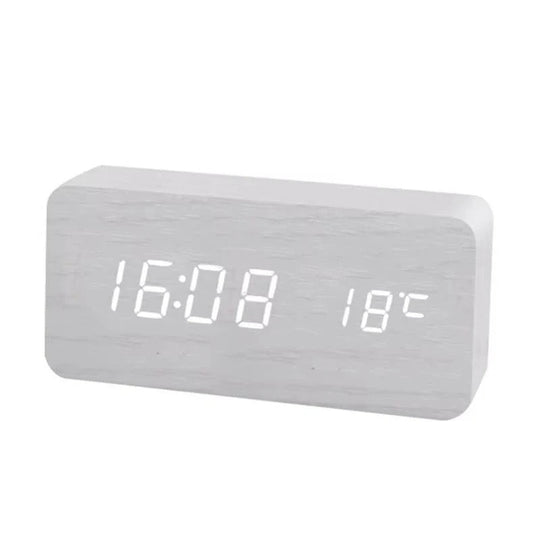 Digital Wood Grain Alarm Clock with 3 Alarms and Adjustable Brightness
