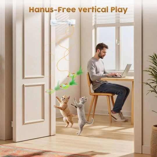 Automatic Rotating Feather Cat Toy with Clip Mount and Timer