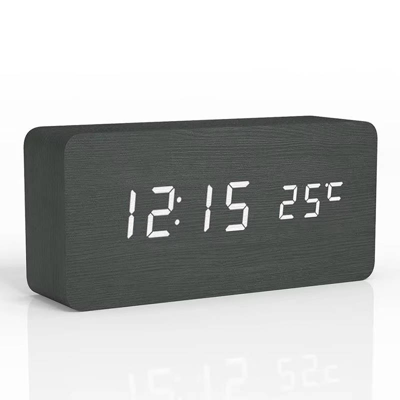 Digital Wood Grain Alarm Clock with 3 Alarms and Adjustable Brightness