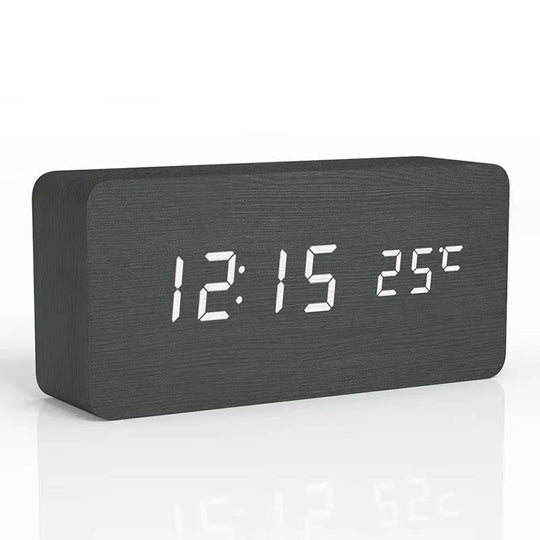 Digital Wood Grain Alarm Clock with 3 Alarms and Adjustable Brightness