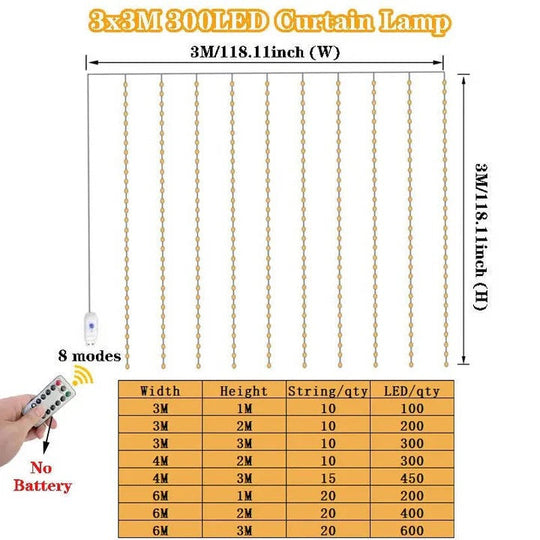 USB Powered LED Curtain String Lights for Indoor or Outdoor Use