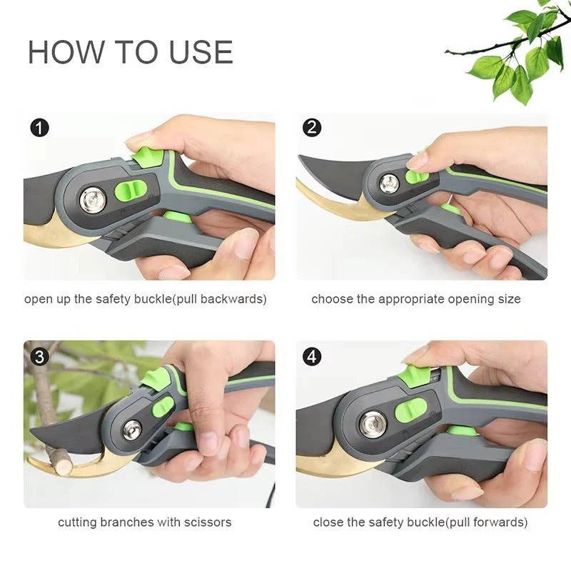 Steel Blade Pruning Shears with Ergonomic Grip for Easy Cutting
