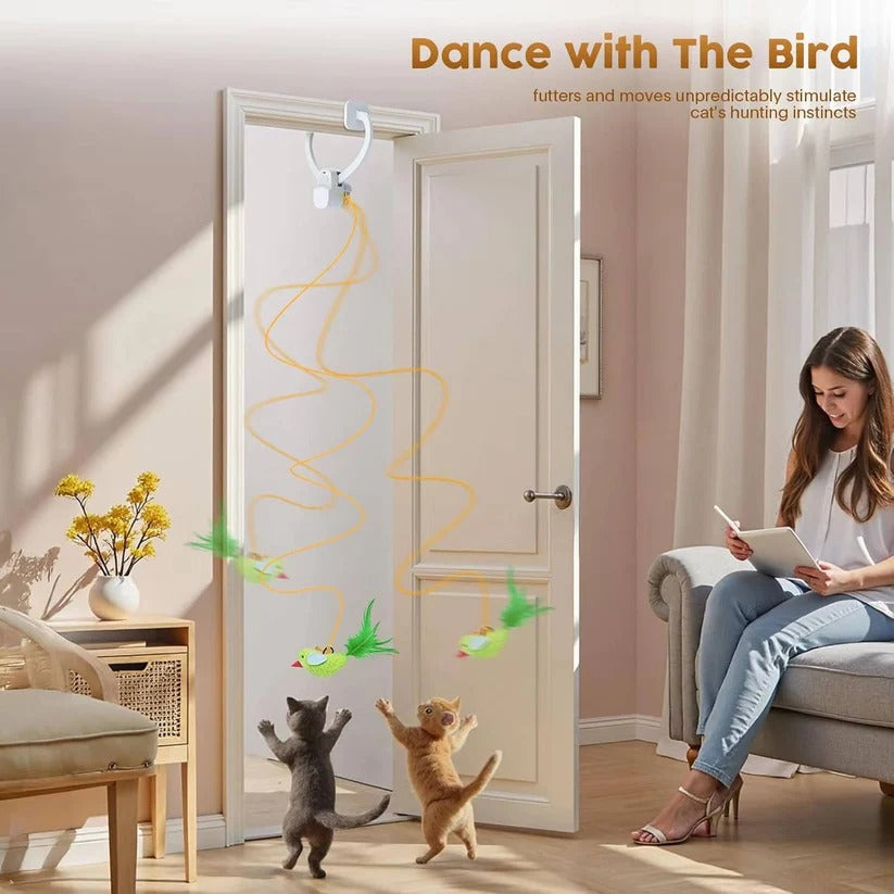 Automatic Rotating Feather Cat Toy with Clip Mount and Timer