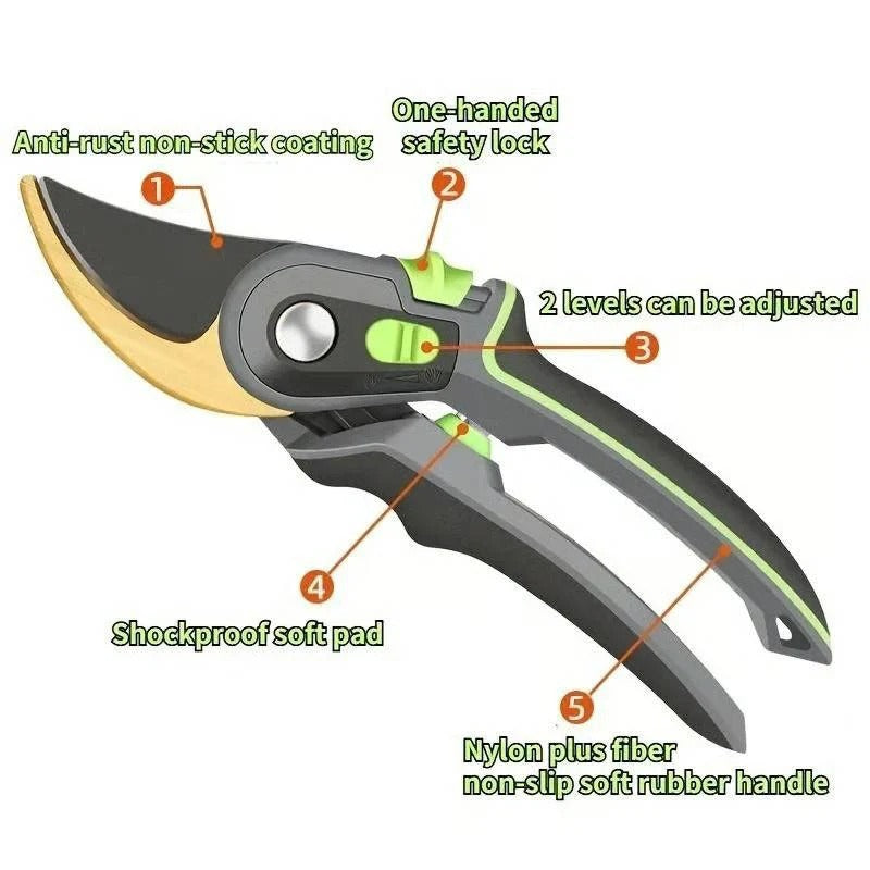 Steel Blade Pruning Shears with Ergonomic Grip for Easy Cutting