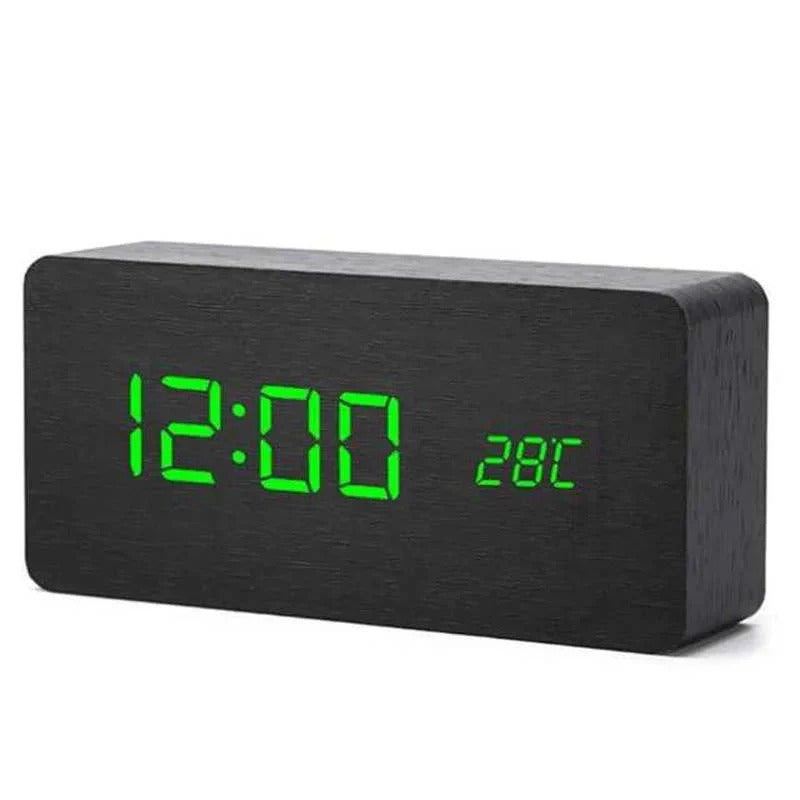Digital Wood Grain Alarm Clock with 3 Alarms and Adjustable Brightness
