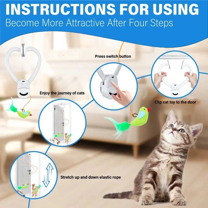 Automatic Rotating Feather Cat Toy with Clip Mount and Timer