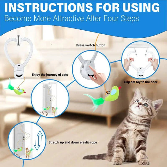 Automatic Rotating Feather Cat Toy with Clip Mount and Timer