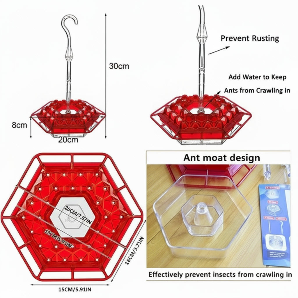 Hanging Hummingbird Feeder Ant Proof Design with Moat