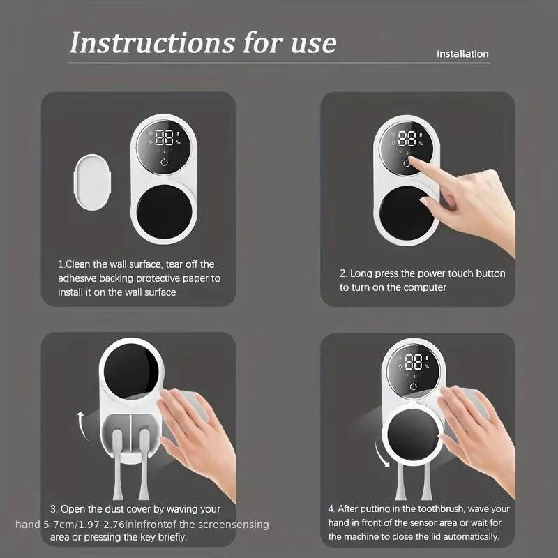 Wall Mount UV Toothbrush Holder with Touchless Sensor Organiser