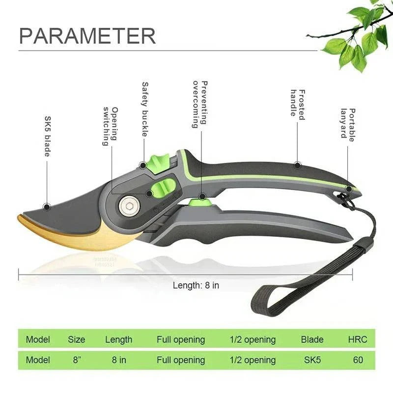 Steel Blade Pruning Shears with Ergonomic Grip for Easy Cutting
