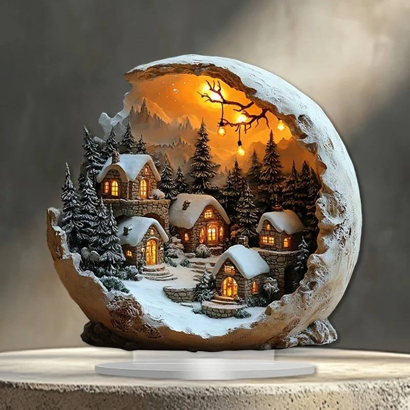 Rustic Acrylic Christmas Ornament Figurine for Table Holiday Decor