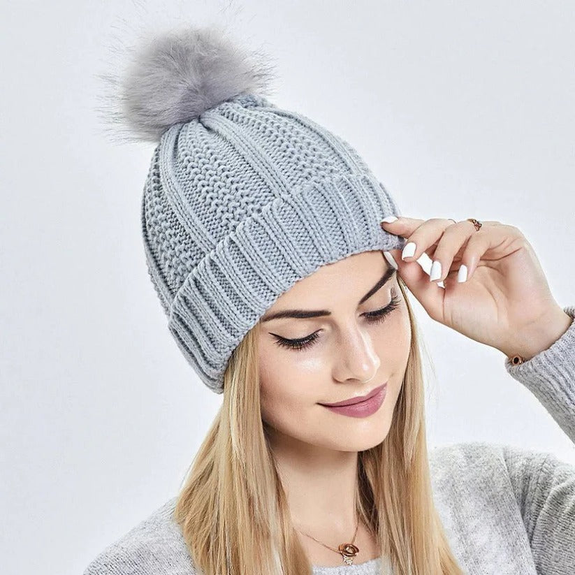Silk Lined Pompom Beanie for Frizz Control and Static Free Hair