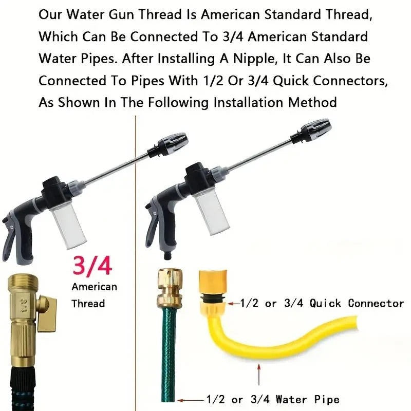 Stainless Steel Garden Hose Nozzle with Long Handle and Spray Modes