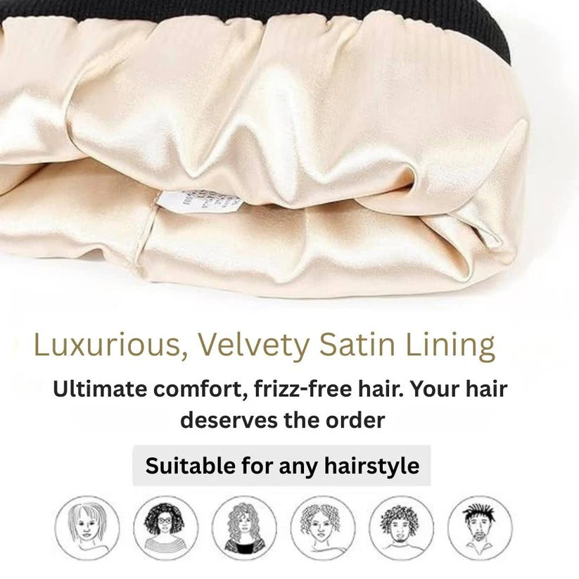 Silk Lined Pompom Beanie for Frizz Control and Static Free Hair