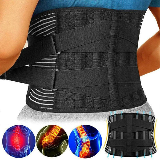 Adjustable Lumbar Support Belt Wrap with Dual Metal Spring Stabilizers