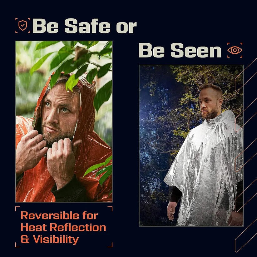 Unisex Reversible Rain Poncho Set for Hiking and Outdoor Use, Pack of 2