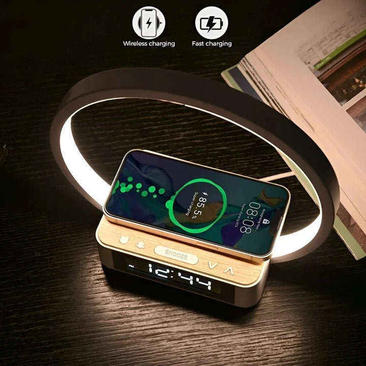 3 in 1 Bedside Table Lamp with Wireless Charging and Digital Alarm Clock