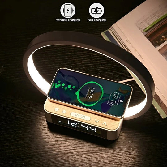 3 in 1 Bedside Table Lamp with Wireless Charging and Digital Alarm Clock