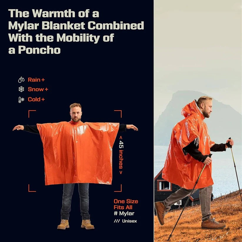 Unisex Reversible Rain Poncho Set for Hiking and Outdoor Use, Pack of 2