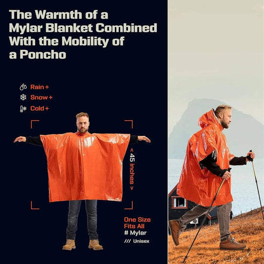 Unisex Reversible Rain Poncho Set for Hiking and Outdoor Use, Pack of 2