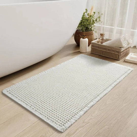 Machine Washable Bath Mat with Tassels and Non-Slip Backing