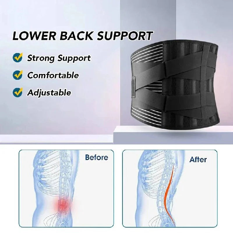 Adjustable Lumbar Support Belt Wrap with Dual Metal Spring Stabilizers