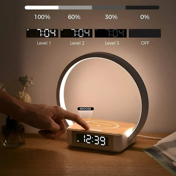 3 in 1 Bedside Table Lamp with Wireless Charging and Digital Alarm Clock