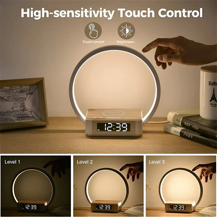 3 in 1 Bedside Table Lamp with Wireless Charging and Digital Alarm Clock