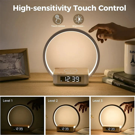 3 in 1 Bedside Table Lamp with Wireless Charging and Digital Alarm Clock