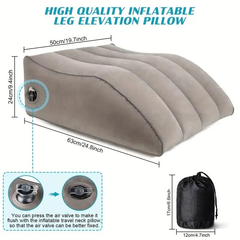 Inflatable Leg Rest Pillow with Adjustable Elevation and Storage