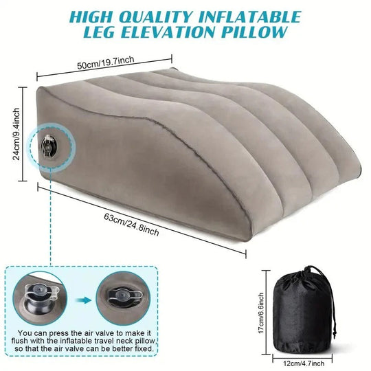 Inflatable Leg Rest Pillow with Adjustable Elevation and Storage