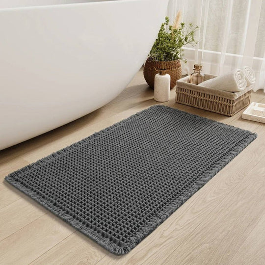 Machine Washable Bath Mat with Tassels and Non-Slip Backing