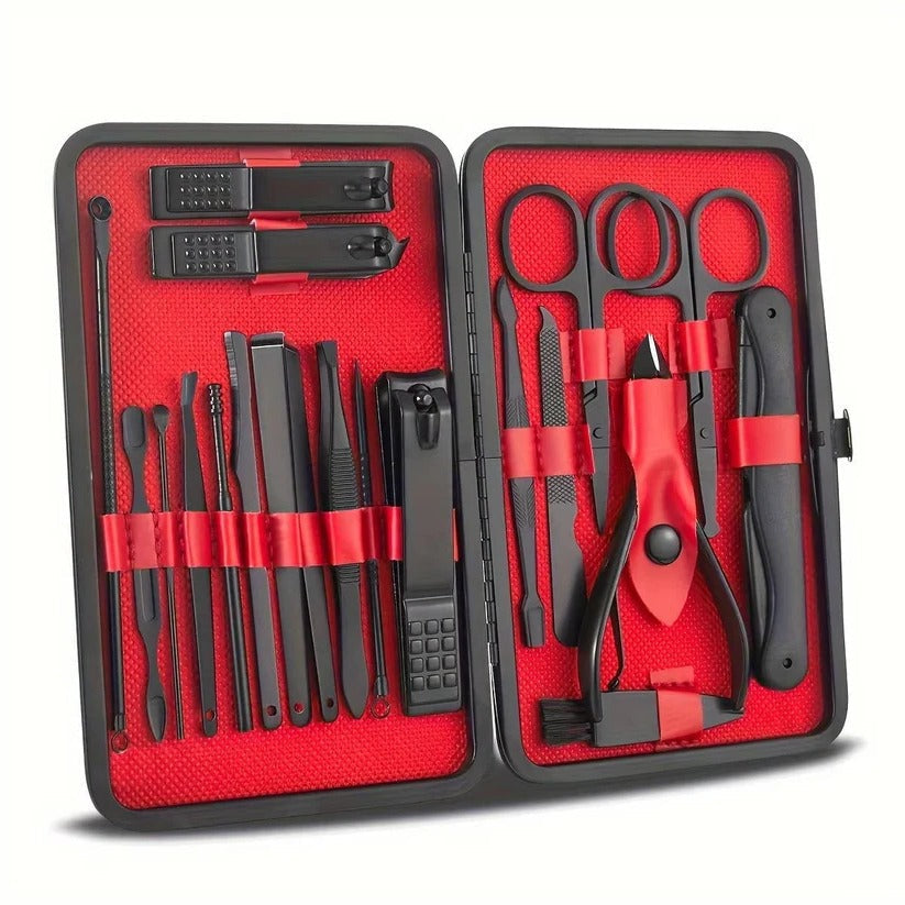 Stainless Steel Manicure and Pedicure Nail Clipper Set with Travel Wallet, 24 Piece