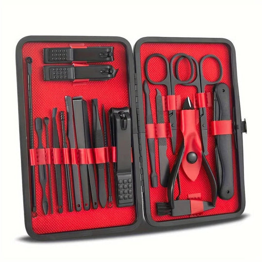 Stainless Steel Manicure and Pedicure Nail Clipper Set with Travel Wallet, 24 Piece
