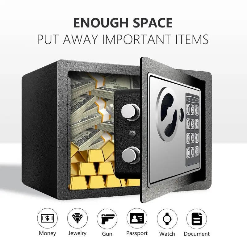Compact Digital Safe with Keypad Lock, Light, and Backup Keys