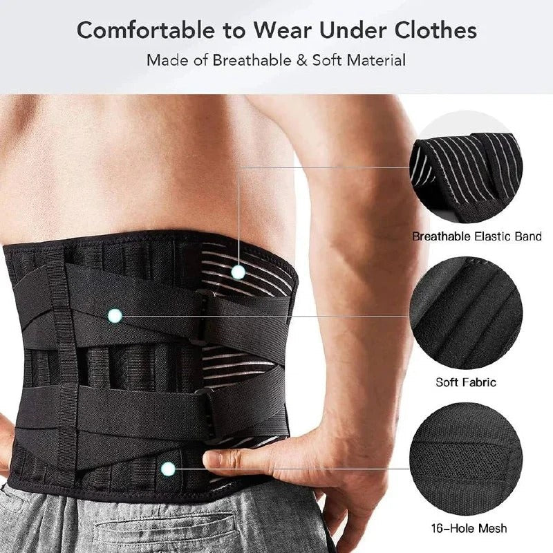 Adjustable Lumbar Support Belt Wrap with Dual Metal Spring Stabilizers
