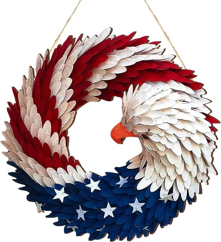 Wooden Patriotic Eagle Wreath for Independence Day Decor