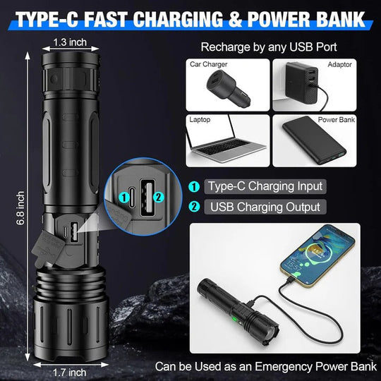 LED Flashlight with Adjustable Focus for Outdoor Use