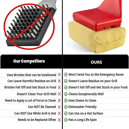Long Handle BBQ Grill Cleaner Brush with Steam Scrub Pad