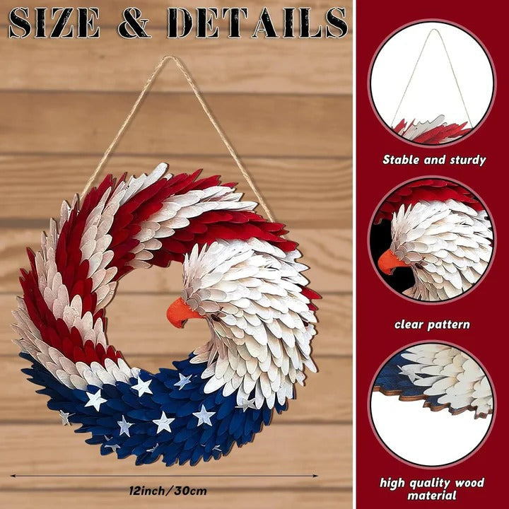 Wooden Patriotic Eagle Wreath for Independence Day Decor
