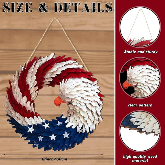 Wooden Patriotic Eagle Wreath for Independence Day Decor