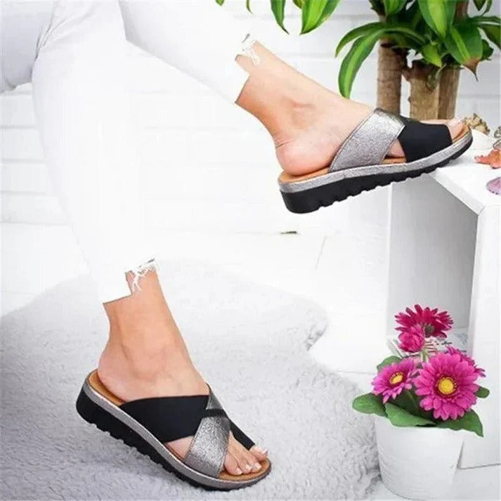 Flat Slip-On Summer Sandals with Wide Toe Box and Open Toe Design Style