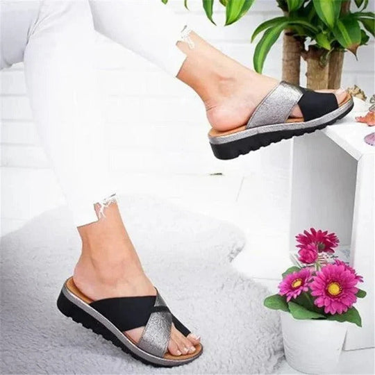 Flat Slip-On Summer Sandals with Wide Toe Box and Open Toe Design Style