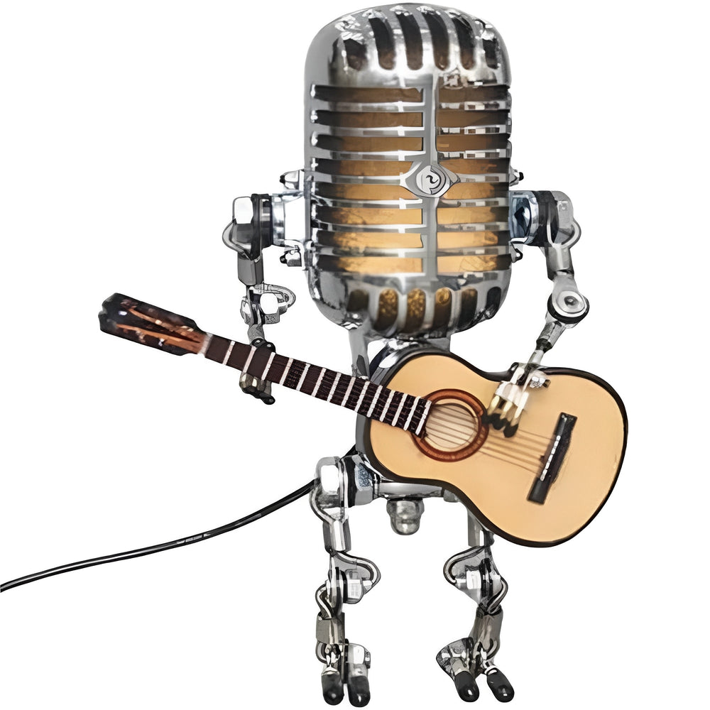 Retro LED Decorative Desk Light with Vintage Microphone Robot Design