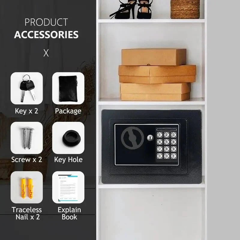 Compact Digital Safe with Keypad Lock, Light, and Backup Keys