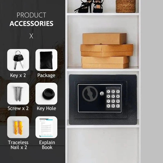 Compact Digital Safe with Keypad Lock, Light, and Backup Keys