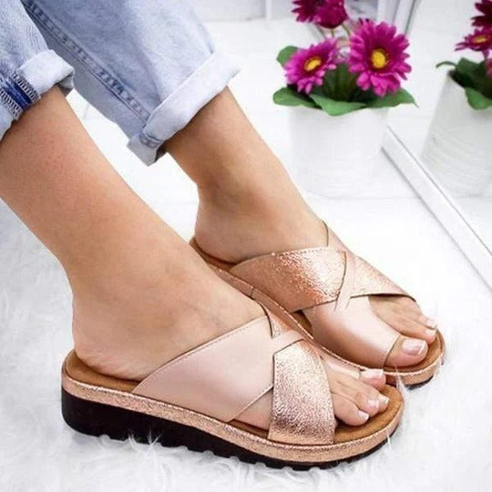 Flat Slip-On Summer Sandals with Wide Toe Box and Open Toe Design Style
