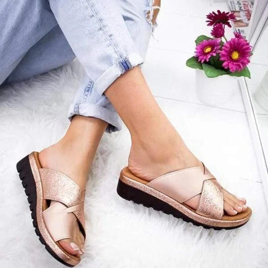 Flat Slip-On Summer Sandals with Wide Toe Box and Open Toe Design Style