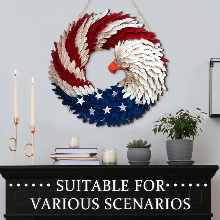 Wooden Patriotic Eagle Wreath for Independence Day Decor